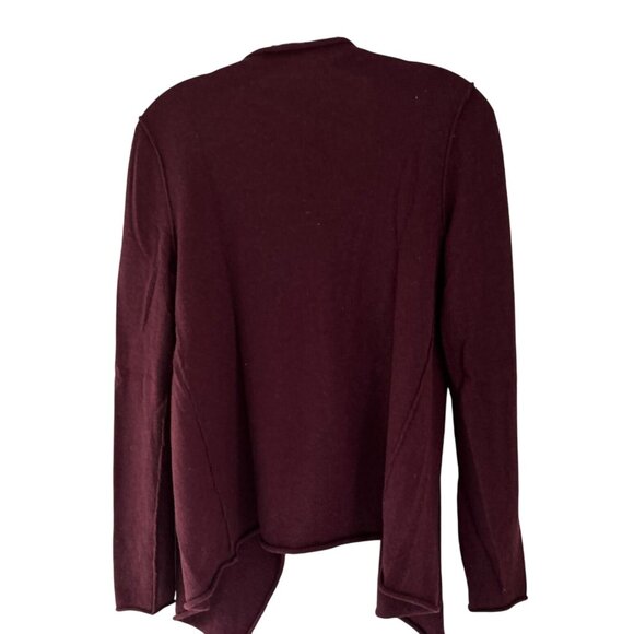 Zadig & Voltaire Wool Cashmere Cardigan Open Front High Low Burgundy Suede Detai - Picture 6 of 7